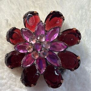 Large Chunky Rhinestone Flower Brooch Pin Luxe Cranberry Lavender Statement Glam